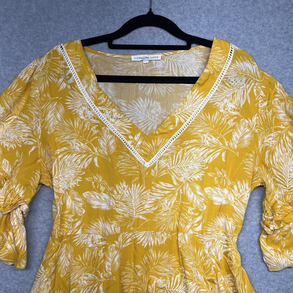 Label Of Love Babydoll Dress Yellow Floral‎ Hi Low Flutter Sleeve Size Med Flowy - Picture 2 of 14